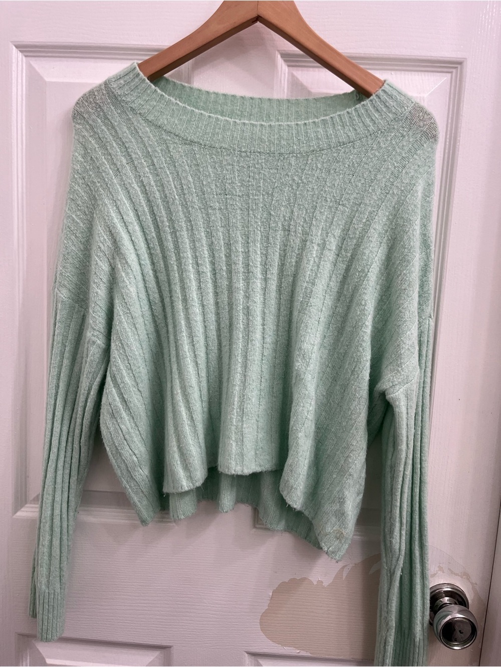 American Eagle Outfitters Light Mint Ribbed Scoop-Neck Sweater